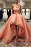 Peach Sweetheart High Low Dresses With 3D Flowers