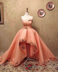 Peach Sweetheart High Low Dress With 3D Flowers