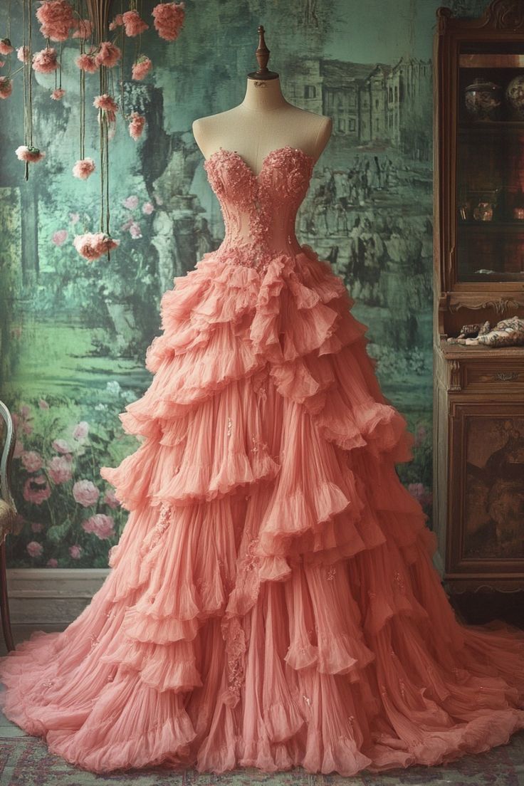 Peach Vintage A-Line Sweetheart Neck Long Prom Gowns Sweet Beaded Applique Dresses Main image