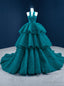 Peacock Blue Ball Gowns Tulle Halter Tiers Prom Dresses