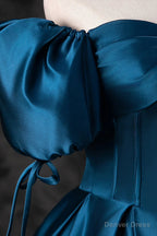 Peacock Blue Long Satin Prom Dress, Peacock Blue Long Satin Prom Dresses