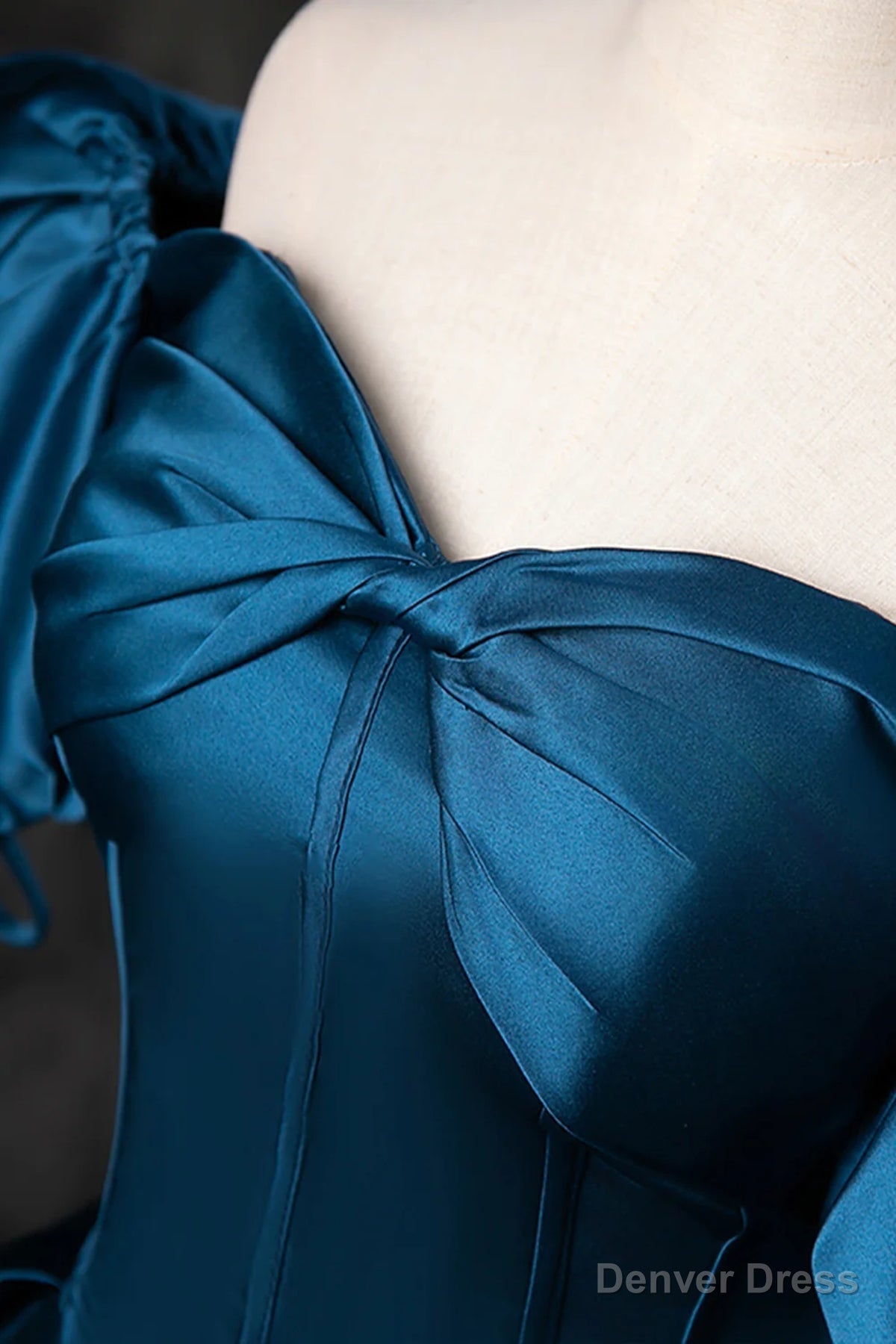 Peacock Blue Long Satin Prom Dress, Peacock Blue Long Satin Prom Dress