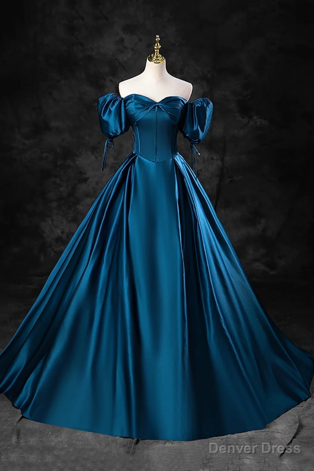 Peacock Blue Long Satin Prom Dress, Peacock Blue Long Satin Prom Dresses Main image