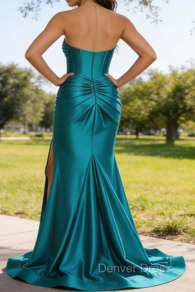Peacock Mermaid Sweetheart Corset Long Prom Dresses with Slit Secondary image