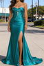 Peacock Mermaid Sweetheart Corset Long Prom Dresses with Slit