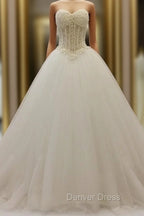Pearl Beaded Sweetheart See Through Princess Wedding Dresses