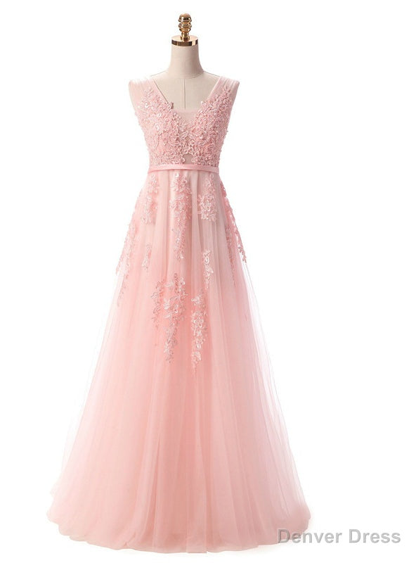 Pearl Pink Lace Appliques Backless Bridesmaid Dresses