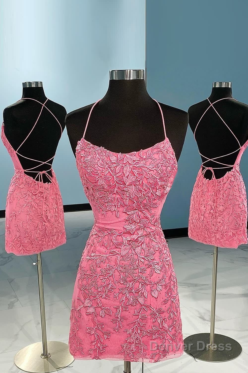 Pearl Pink Lace Tight Homecoming Dresses