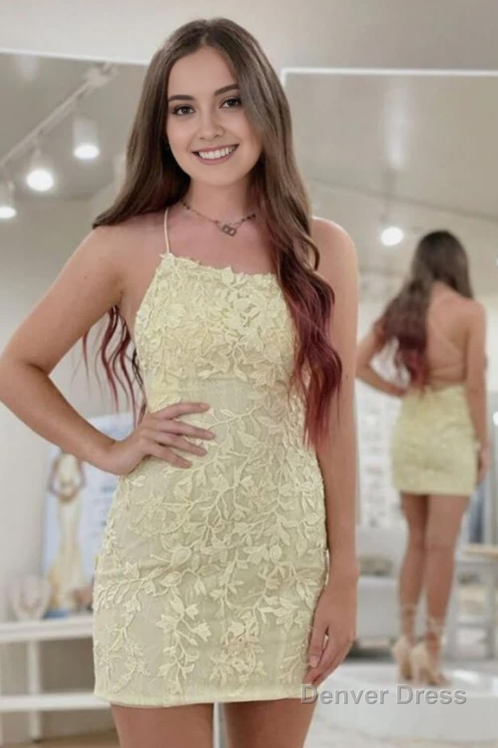 Pearl Pink Lace Tight Homecoming Dresses