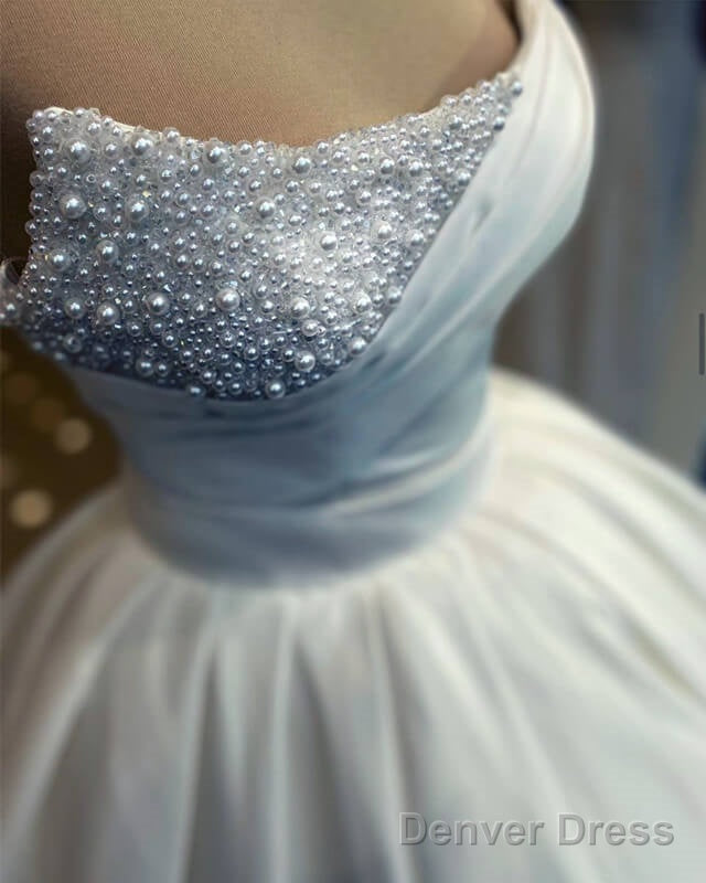 Pearl Strapless Satin Corset Wedding Dresses