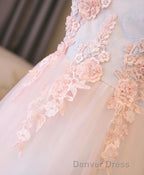 Light Pink Lace Off Shoulder Lonng Prom Dresses, Pink Evening Dresses