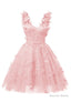 Pink 3D Butterfly Lace Applique Tulle Homecoming Dress for Teens Sweetheart Mini Short Prom Dresses