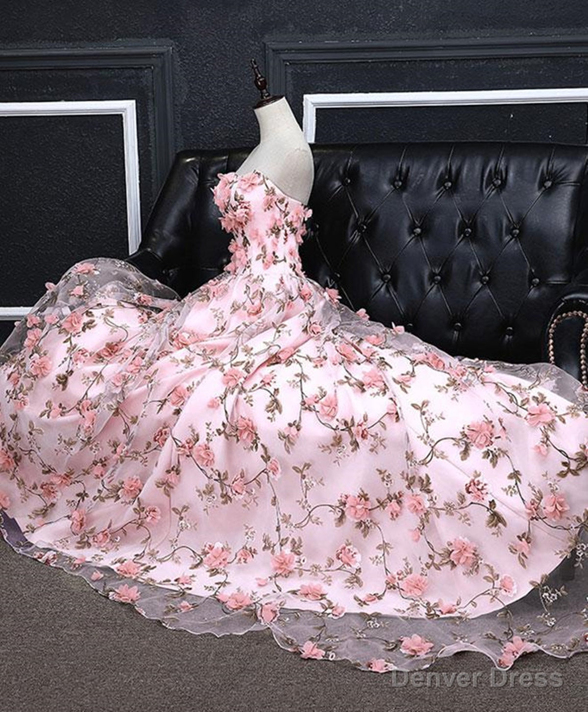 Pink 3D Flower Long Prom Dresses, 3D Floral Pink Long Formal Evening Dresses Secondary image