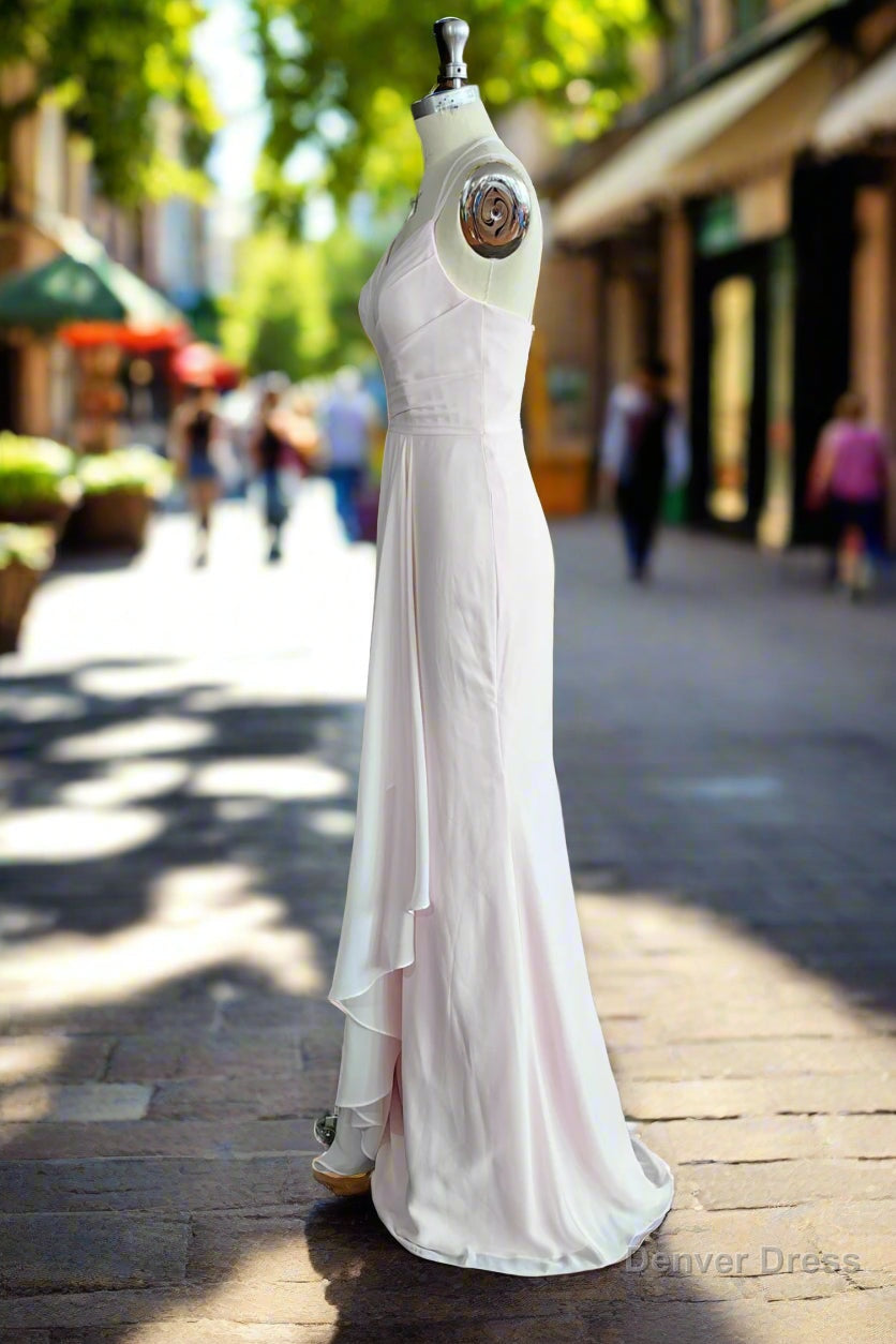 Pink A Line Chiffon Spaghetti Straps Sleeveless Ruffles Long Bridesmaid Dresses