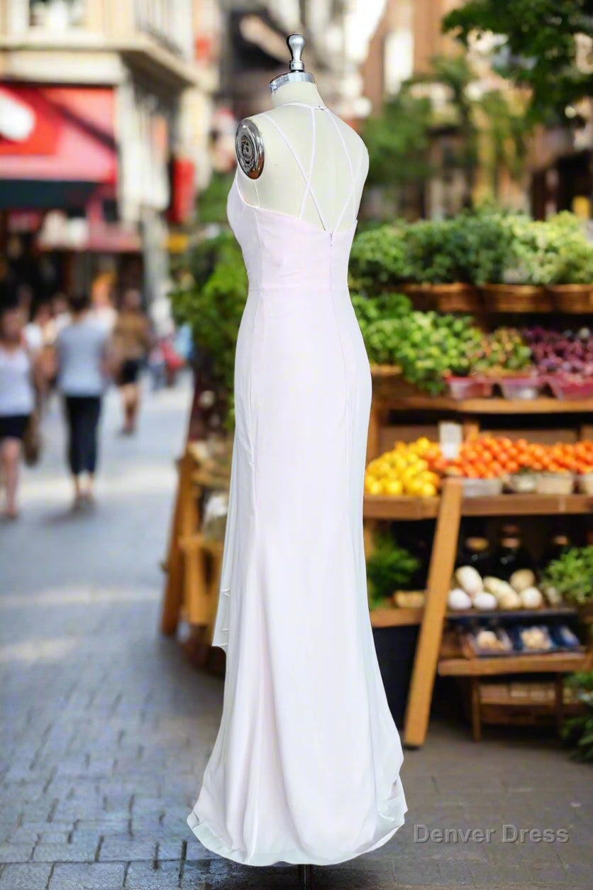 Pink A Line Chiffon Spaghetti Straps Sleeveless Ruffles Long Bridesmaid Dresses