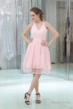 Pink A Line Mini Lace Bridesmaid Dresses