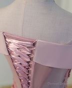 Pink A Line Off Shoulder Knee Length Prom Dress, Lace Homecoming Dresses