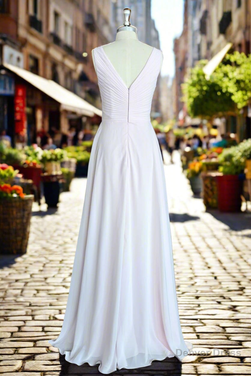 Pink A-Line Pleated V Neck Long Chiffon Bridesmaid Dresses Secondary image