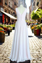 Pink A Line Pleated V Neck Long Chiffon Bridesmaid Dresses