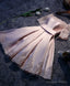 Pink A Line Satin Lace Short Prom Dress, Pink Homecoming Dresses