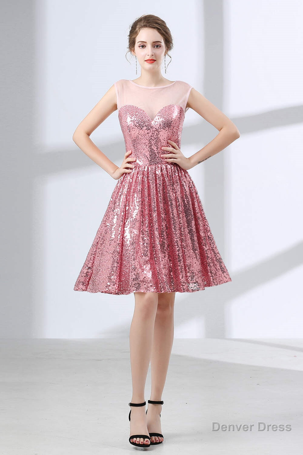 Pink A-Line Sequined Short Homecoming Dresses Main image