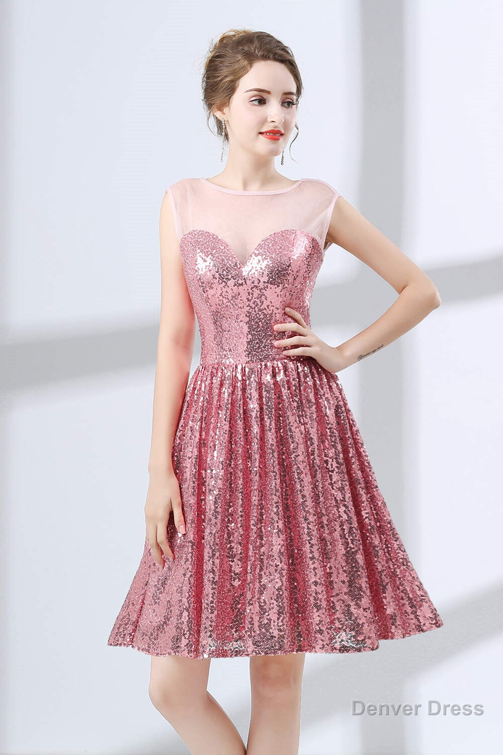 Pink A-Line Sequined Short Homecoming Dresses Secondary image