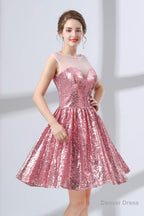 Pink A Line Sequined Short Homecoming Dresses