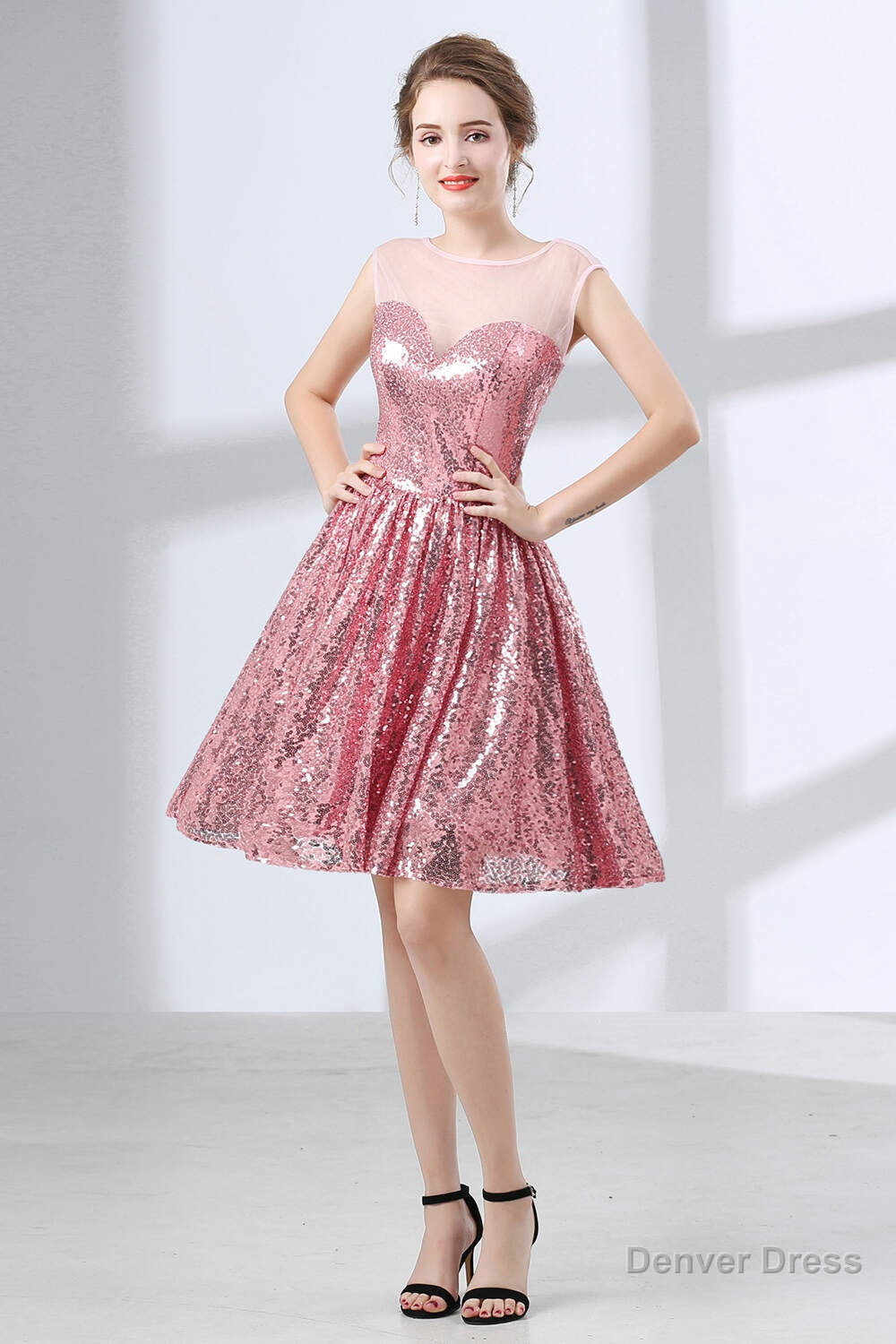 Pink A Line Sequined Short Homecoming Dresses