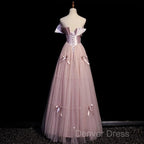 Pink A-Line Strapless Satin Tulle Long Prom Dresses Graduation Prom Birthday Dresses