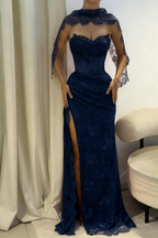 Pink A Line Sweetheart Neck Beaded Lace Prom Dress With Slit