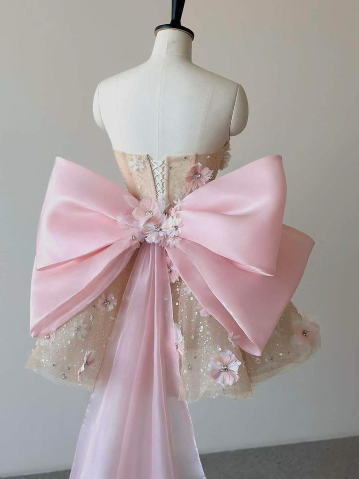 Pink A Line Sweetheart Neck Floral Sequin Tulle Homecoming Dresses With Bow Secondary image