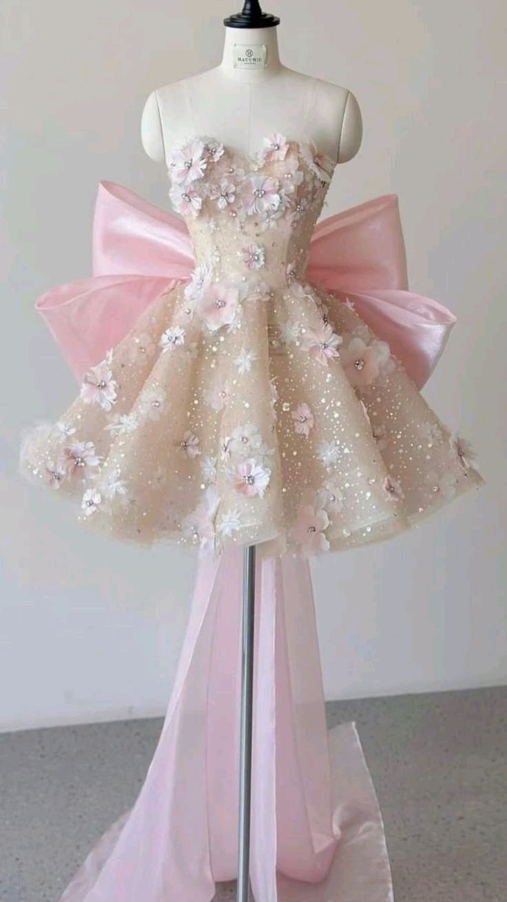 Pink A Line Sweetheart Neck Floral Sequin Tulle Homecoming Dresses With Bow Main image