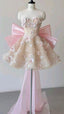 Pink A Line Sweetheart Neck Floral Sequin Tulle Homecoming Dresses With Bow