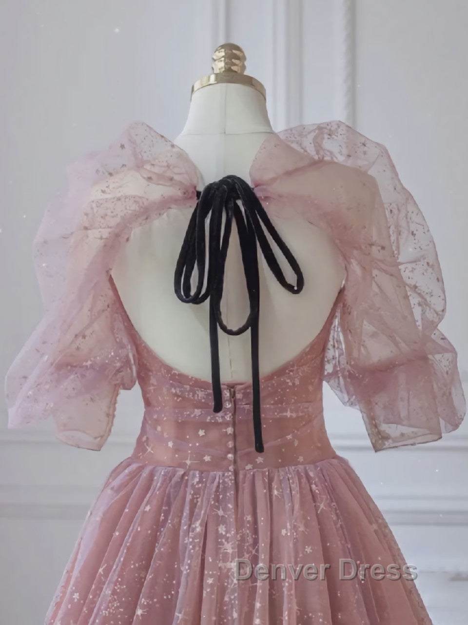 Pink A Line tulle lace long prom Dress, pink lace Prom Dresses Secondary image