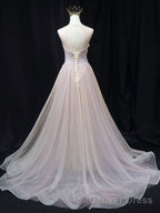 Pink A Line Tulle Lace Long Prom Dress Pink Tulle Long Evening Dress