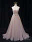 Pink A Line Tulle Lace Long Prom Dress Pink Tulle Long Evening Dress