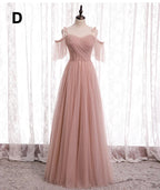 Pink Elegant A-Line Tulle Long Ball Gowns Prom Gowns Bridesmaid Dresses