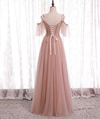 Pink Elegant A-Line Tulle Long Ball Gowns Prom Gowns Bridesmaid Dresses