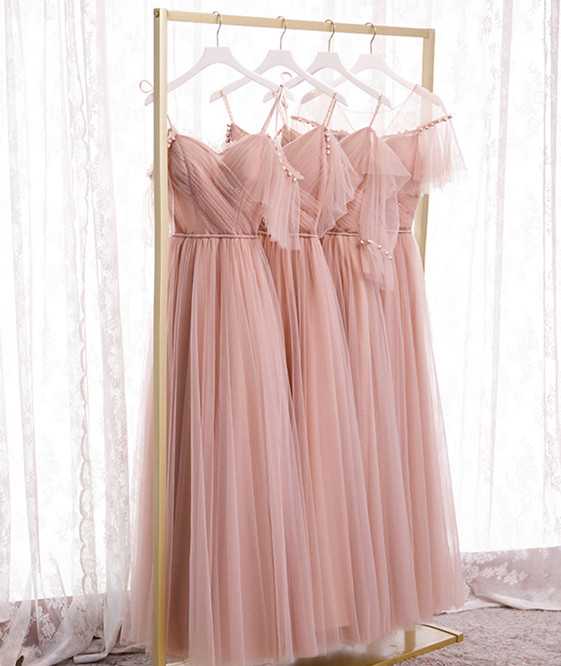 Pink Elegant A-Line Tulle Long Ball Gowns Prom Gowns Bridesmaid Dresses