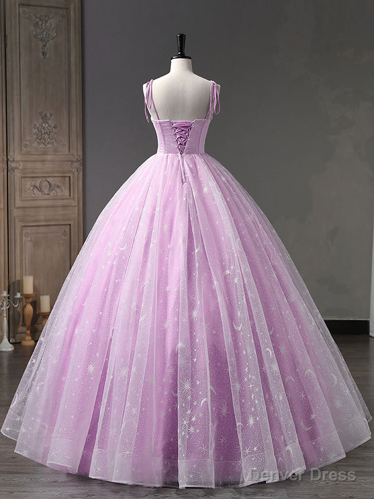 Pink A Line Tulle Long Prom Dress, Pink Prom Sweet 16 Dresses