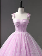Pink A Line Tulle Long Prom Dress, Pink Prom Sweet 16 Dresses