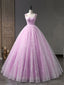 Pink A Line Tulle Long Prom Dress, Pink Prom Sweet 16 Dresses