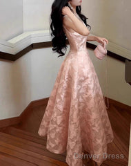 Pink A-Line Vintage Butterfly Embroidered Satin Prom Dress Birthday Dressed01772