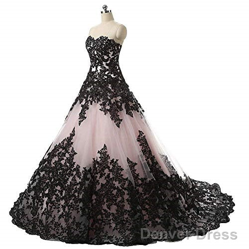 Pink And Black Applique Lace Quinceanera Ball Prom Dresses Main image