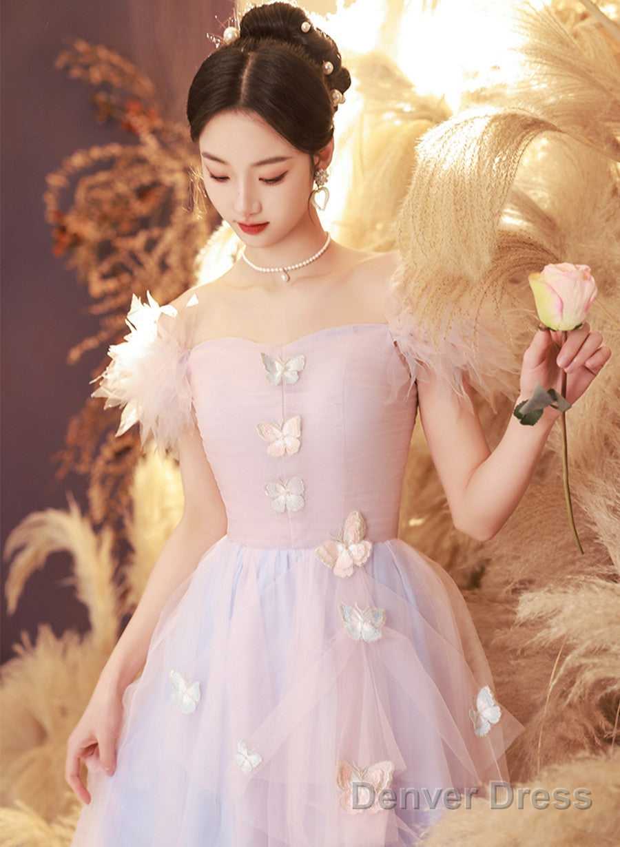 Pink And Blue Short Prom Dress Off Shoulder Prom Dress, Cute Homecominig Dresses Secondary image