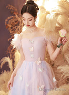 Pink And Blue Short Prom Dress Off Shoulder Prom Dress, Cute Homecominig Dresses