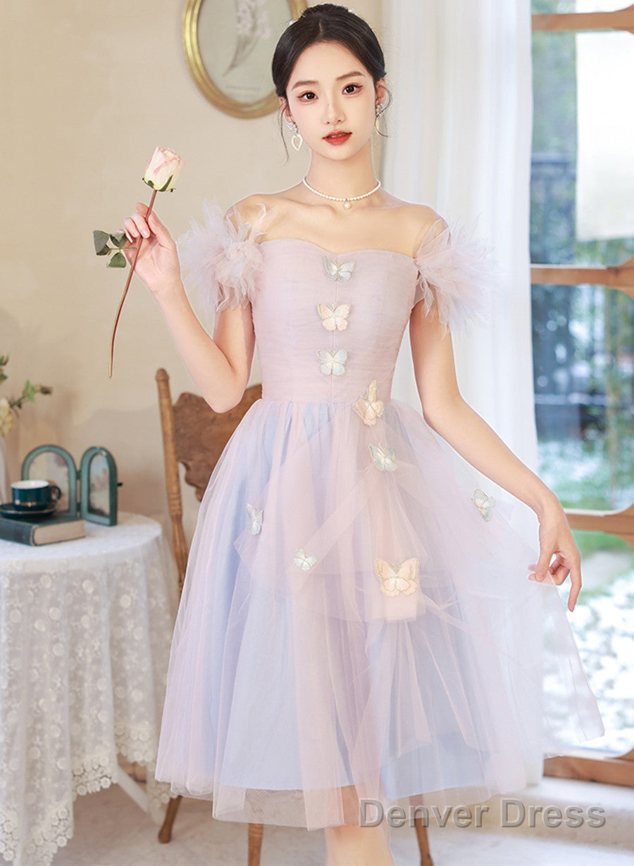 Pink And Blue Short Prom Dress Off Shoulder Prom Dress, Cute Homecominig Dresses Main image