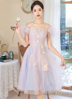 Pink And Blue Short Prom Dress Off Shoulder Prom Dress, Cute Homecominig Dresses