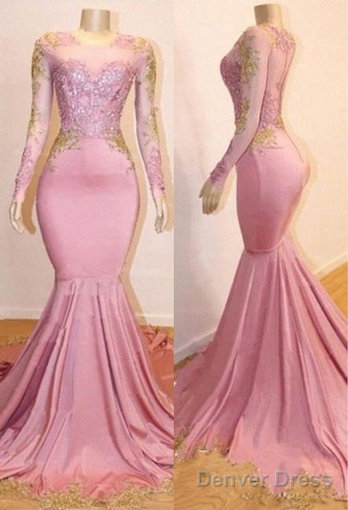 Pink Appliques Long Sleevess Prom Dresses New Arrival Gorgeous Mermaid Evening Gowns Secondary image