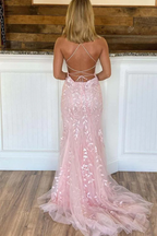 Pink Appliques Mermaid Long Prom Dresses 22Th Birthday Outfit